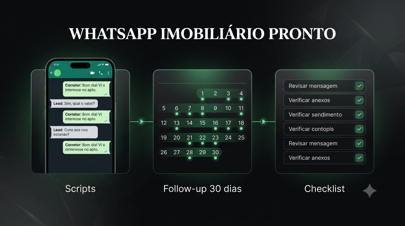 Sistema WhatsApp Imobiliário Pronto com scripts, follow-up de 30 dias e checklist de atendimento para corretores